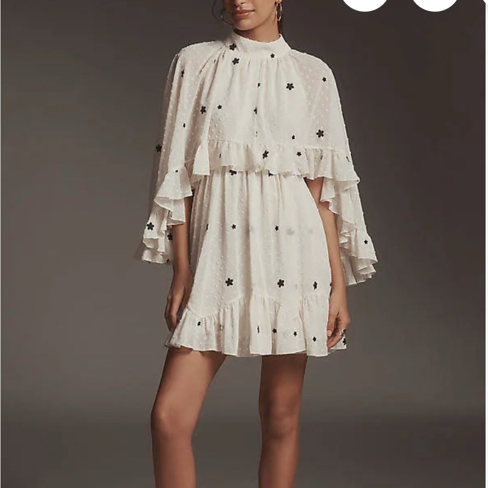 Mare Mare Embroidered Chiffon Cape Swing Dress